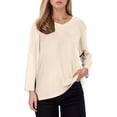thumbnail image 1 of MHFRRA Camiseta Informal de Manga Larga con Cuello En V y Mangas Cortas para Mujer Beige, 1 of 4