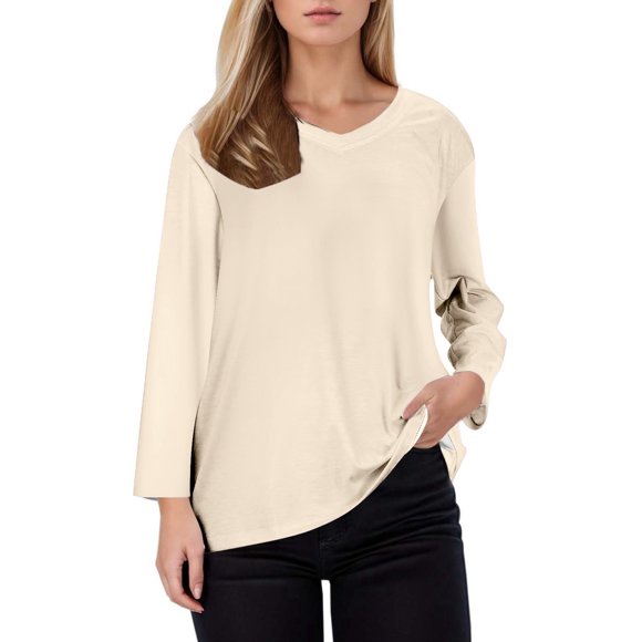 My Items Shirts for Women Women's Long Sleeve Shirts Women's Casual Point Sleeve V Neck Slim Solid Color T Shirt Long Sleeve Top Xl