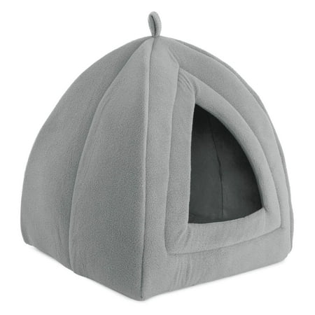 UPC: 0192055199904 | Cat Pet Bed Igloo- Soft Indoor Enclosed Covered Tent/House for Cats Kittens and Small Pets with Removable Cushion Pad by PETMAKER (Grey)