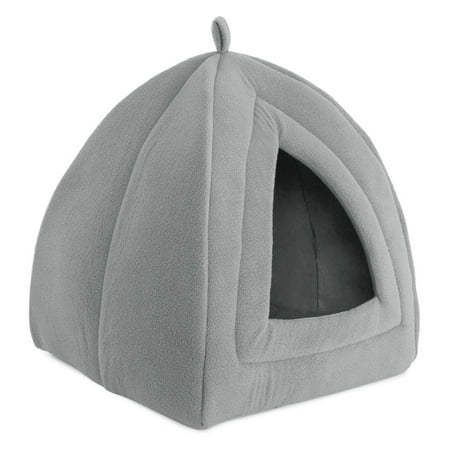 Cat Pet Bed Igloo- Soft Indoor Enclosed Covered Tent/House for Cats Kittens and Small Pets with Removable Cushion Pad by PETMAKER (Grey)