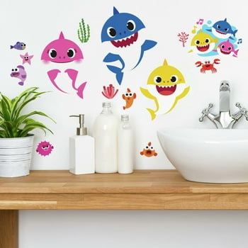 RoomMates Baby Shark Peel and Stick Wall Decals, Multi-Color, 39 Wall Stickers