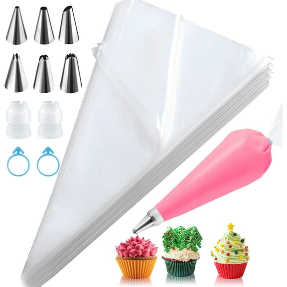 Large Piping Bags 100pcs - 16 Inch Disposable Piping Bags and Tips Set, Thickened Plastic Piping Bags, Clear Piping Bags, Large Icing Piping Bags for Deviled Eggs, Cookies and Cake Decorating