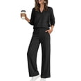 thumbnail image 2 of Womens 2 Piece Outfits V Neck Long Sleeve Sweatshirts & Casual Pocket Pants Sets Business Outdoor Running Outfits XL, 2 of 6