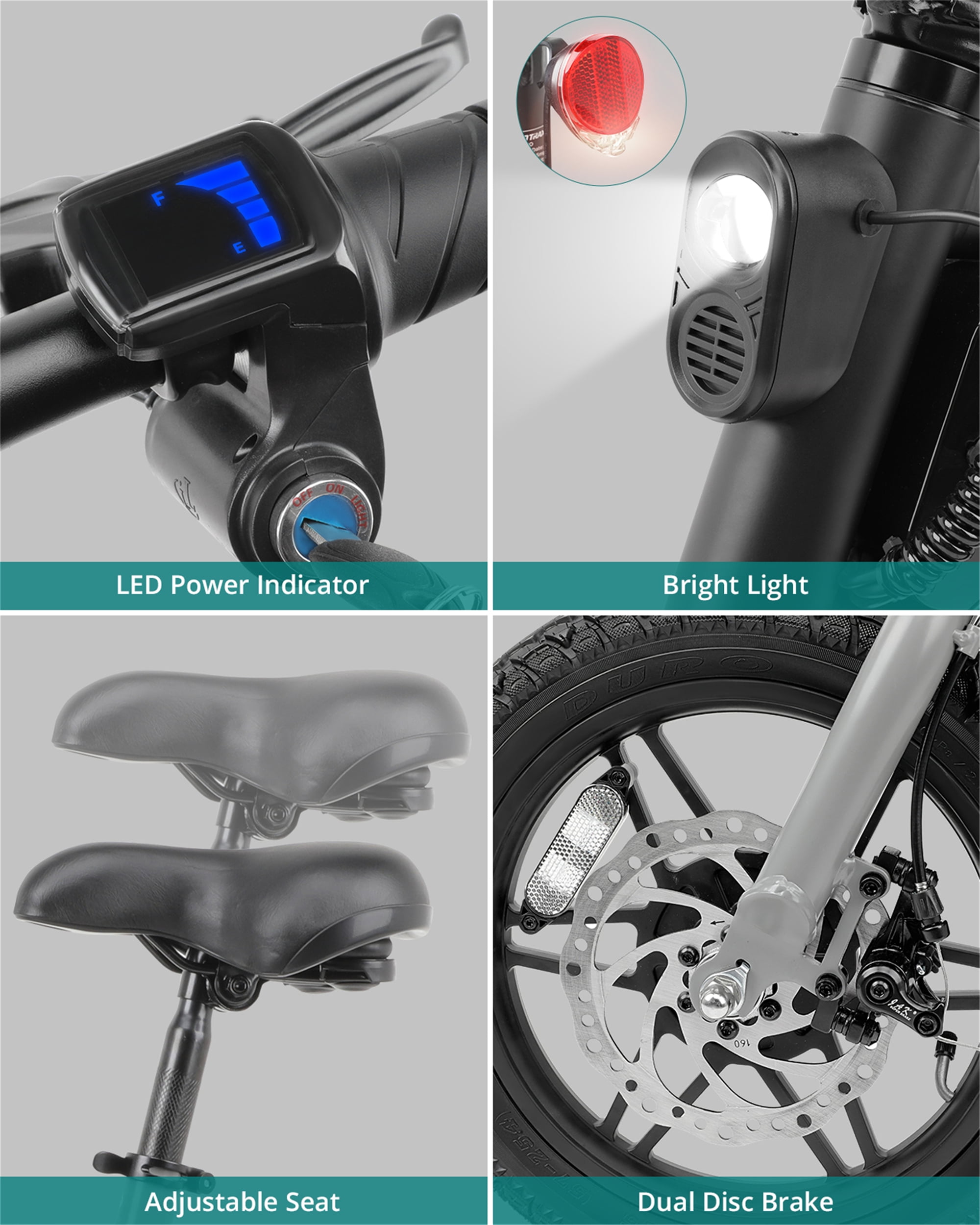 GOTRAX S2 14" Folding Adult Electric Bike, 250W, 15.5 mph Max Speed LED Display, Black