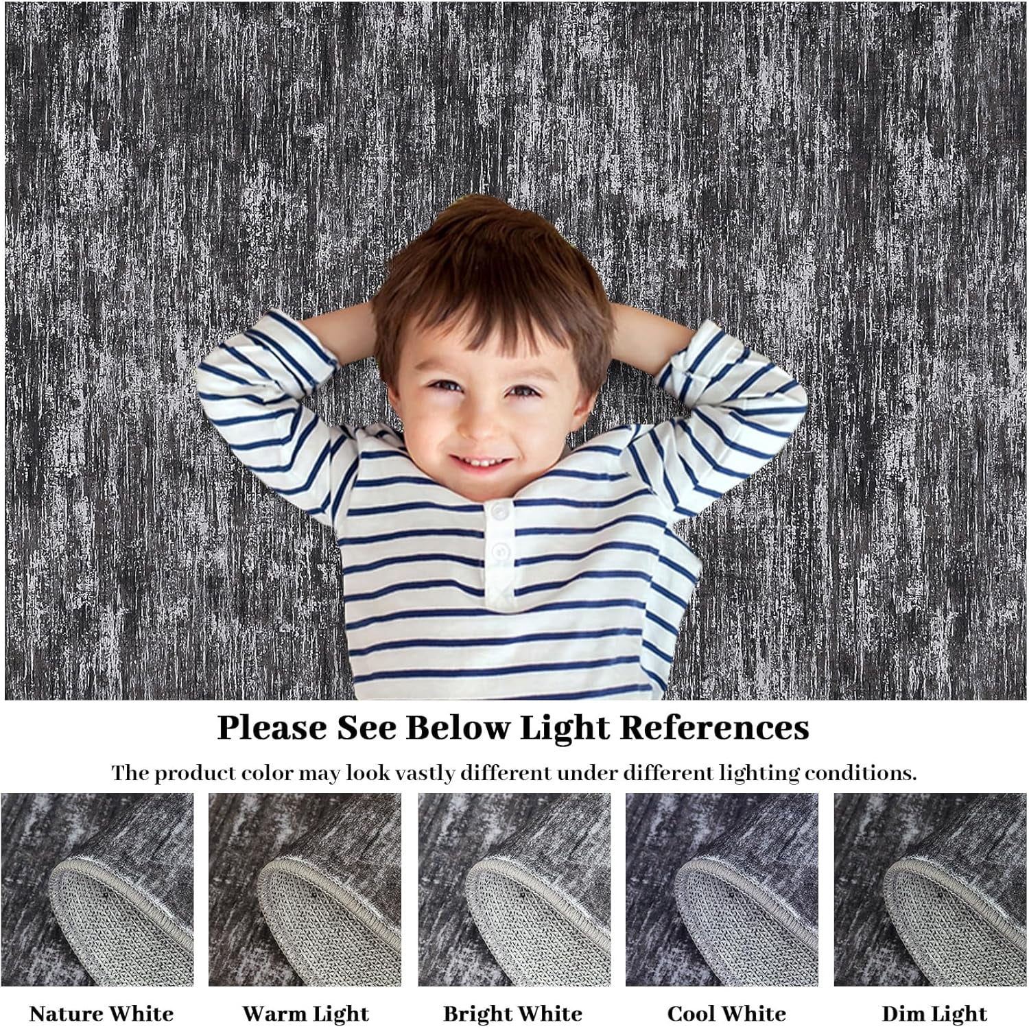 Shininglove Washable Area Rugs 9' x 12' Large Modern Abstract Plain Texture Living Room Carpet, Contemporary Non-Slip Accent Floor Mat for Playroom Nursery Room(Dark Grey)