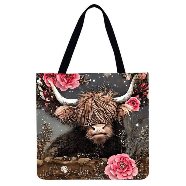 Bolso Tote de Lino Wdftyju Gran Capacidad Con Ganado y flores