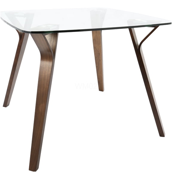 Modern Walnut and Glass Dinette Table for Kitchen and Dining Room, Seats 4