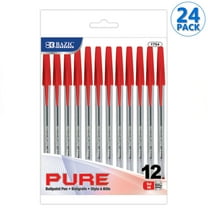 BAZIC Ballpoint Pen Pure Red Color Stick Pens, 1.0 mm, (12/Pack), 24-Pack