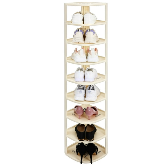 FOMIYES Beige Plastic Shoe Rack Organizer Shelf for Home Corner Storage Space Saving Design