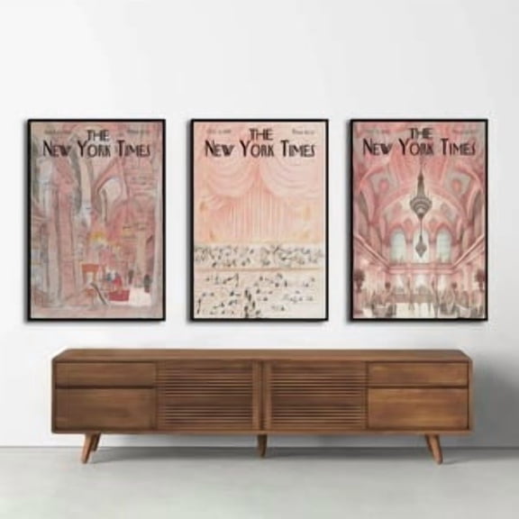 Vintage New York Poster Set of 3, Blush Pink Architecture Art, Old Money Aesthetic, Preppy NYC Print, Trendy Apartment Decor, Poster Only