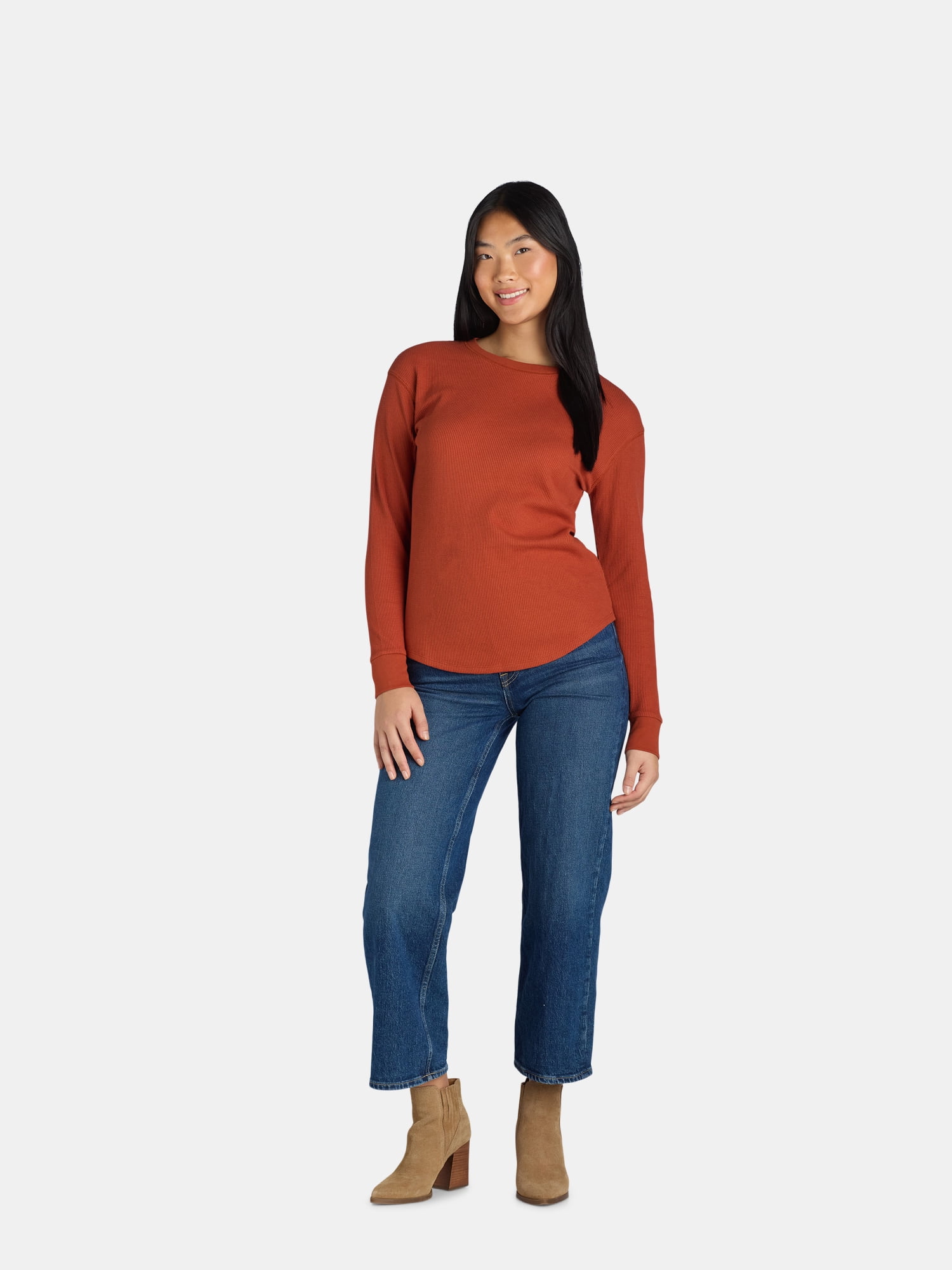 Time and Tru Women’s Essential Thermal T-Shirt with Long Sleeves, Sizes XS-XXXL