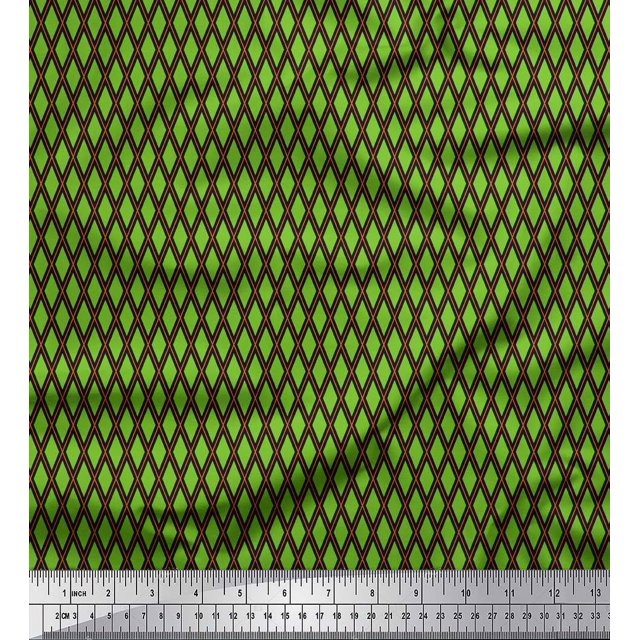 Soimoi Green Cotton Poplin Fabric Diamond Geometric Decor Fabric Printed Yard 56 Inch Wide