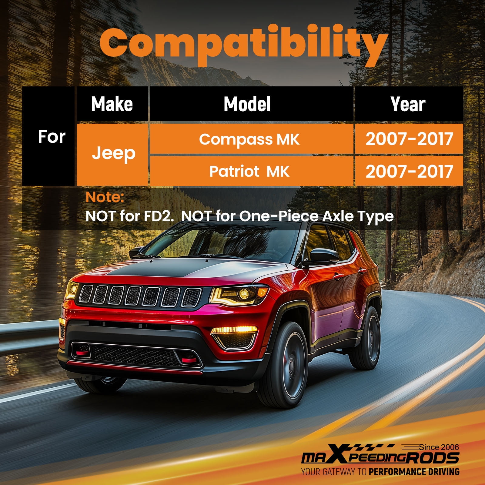 MaXpeedingrods Front 2" Rear 2" Lift Kit for Jeep Compass Patriot MK 2007-2017, Lift Spacers with Alignment Control Arms and Camber Bolts