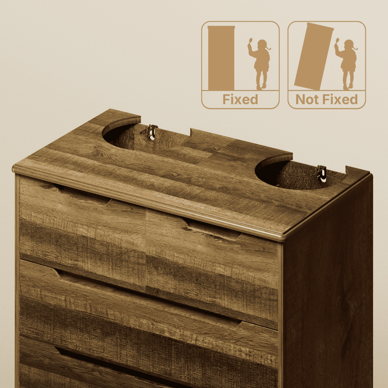 Aiho Dresser with 6 Drawers, Wood Tall Chest, Built-in Handle Drawers for Bedroom, Home, Living Room, Hallway - Brown