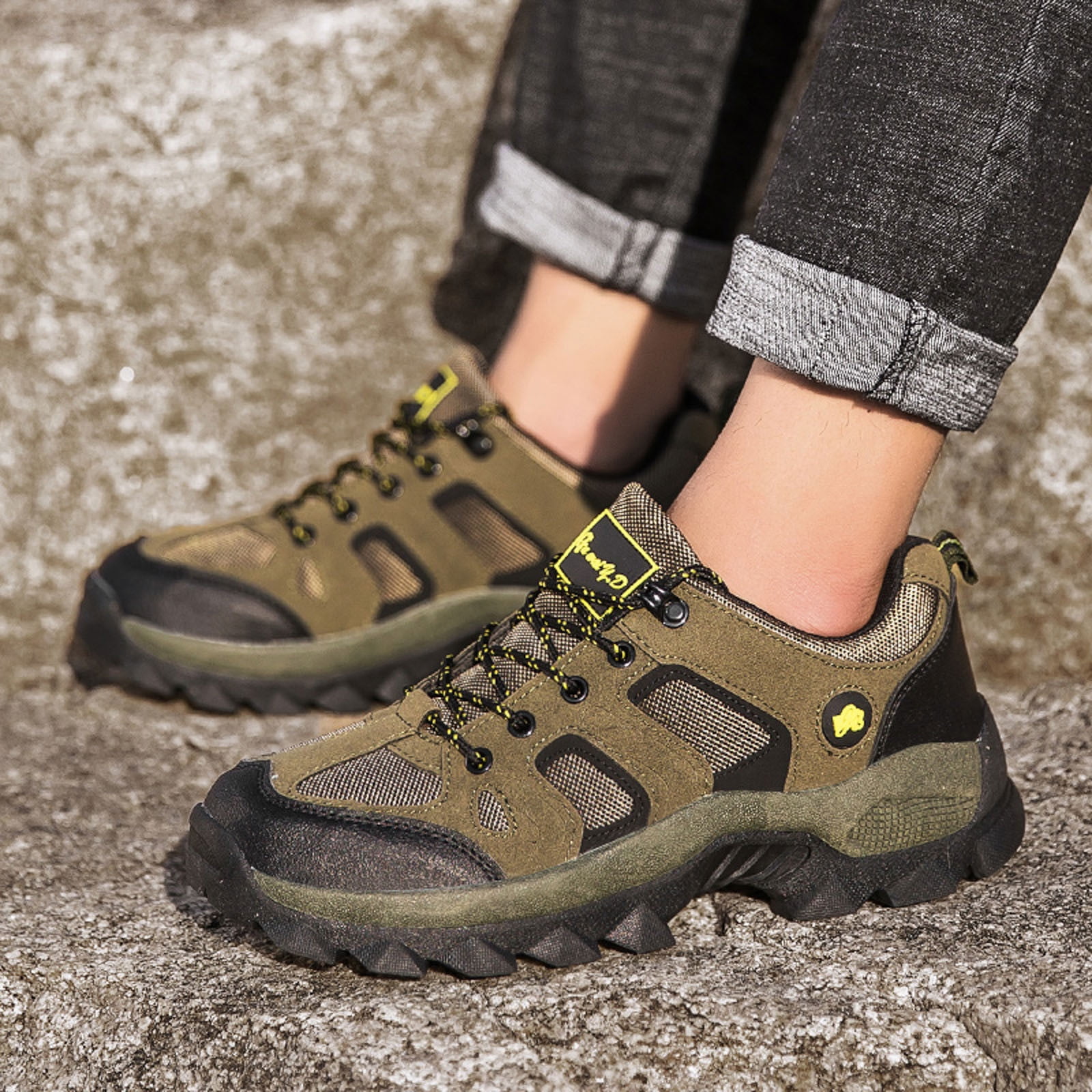 kamemir Men's Low Height Breathable Hiking Shoes(Green,9.5)