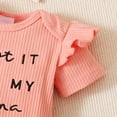 thumbnail image 2 of PatPat 3pcs Baby Girl 95% Cotton Short-Sleeve Letter Print Romper & Floral Print Layered Ruffled Shorts & Headband Set,0-18 Month, 2 of 11