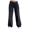 thumbnail image 1 of Women's Low Rise Jeans Wide Leg Trousers with Multi Pockets Oversized Fit Floor Length Buttons and with zip Washed Denim Pants, 1 of 5