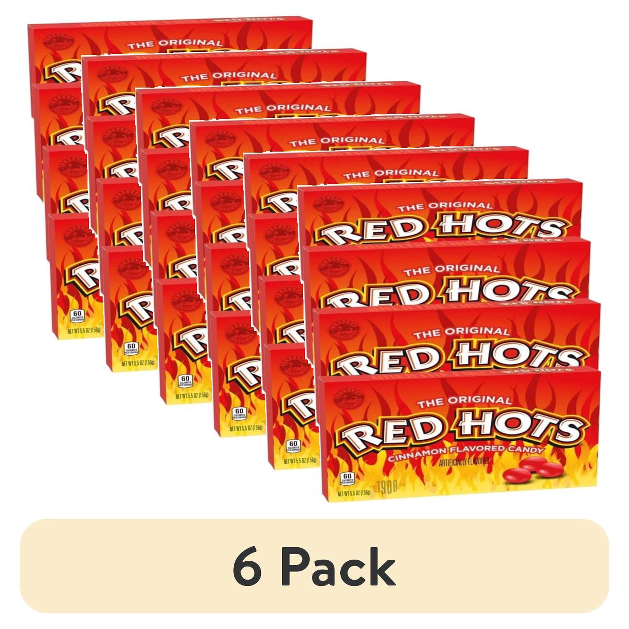 (6 pack) Red Hots Original Cinnamon Flavored Candy Cinnamon Imperial Candy Theater Box 5.5 Ounces - 4 Pack
