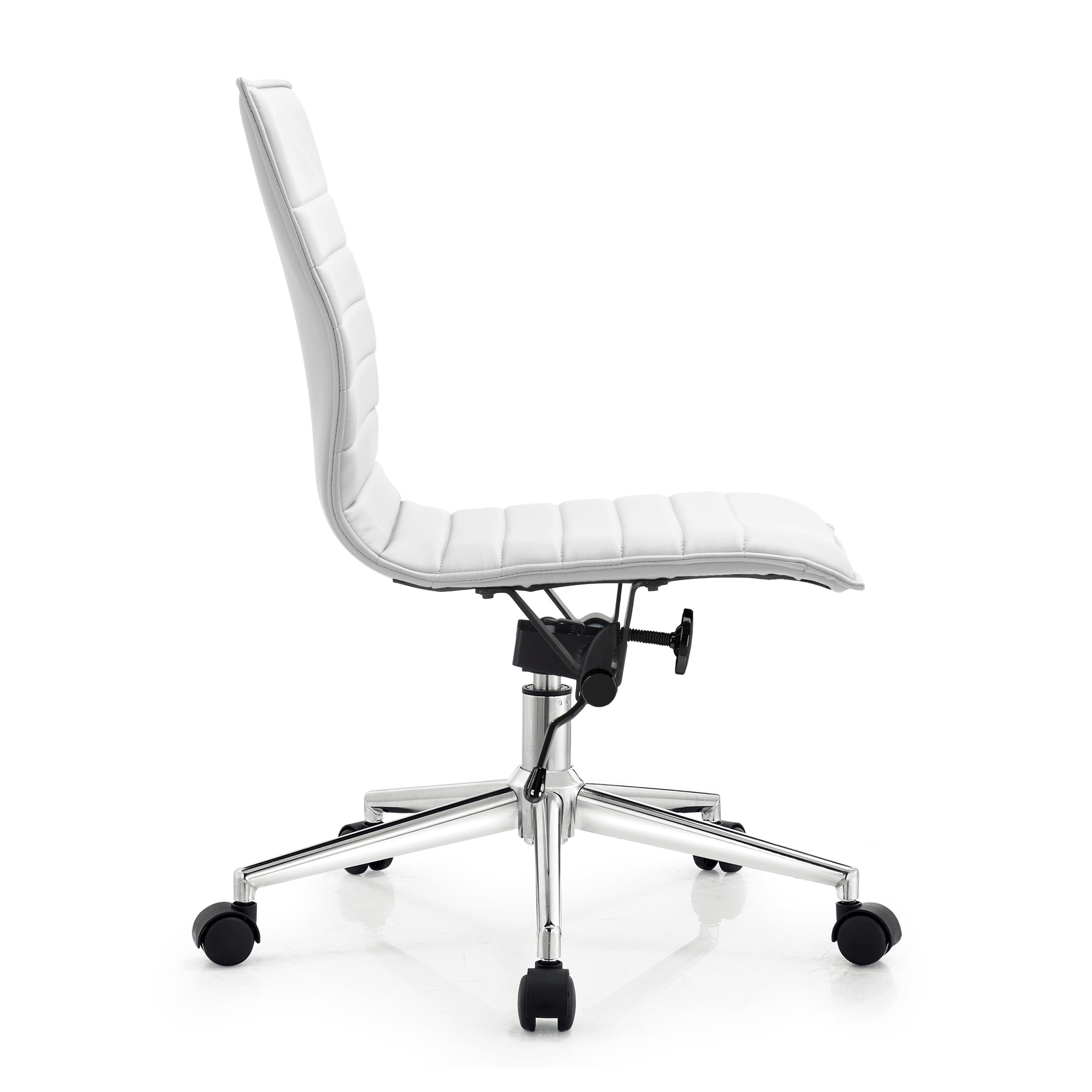 2xhome - Mid Back Height Modern Home Office Chair, Ribbed PU Leather Seat with Swivel Tilt Adjustable Ergonomic Computer Desk Chair, Conference Chair, White, Set of 1, 1 piece