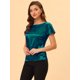 thumbnail image 3 of INSPIRE CHIC Blusa Elegante De Satén Para Mujer, Manga Corta, Cuello Barco, Estilo Vintage Verde L, 3 of 5