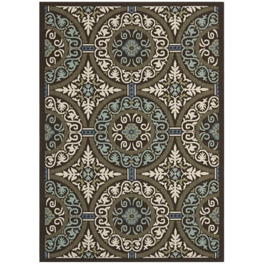 SAFAVIEH Veranda Durga Geometric Indoor/Outdoor Area Rug, Chocolate/Cream, 2' x 3'7"