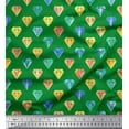 thumbnail image 1 of Soimoi Green Cotton Cambric Fabric Diamond Geometric Print Fabric by Yard 56 Inch Wide, 1 of 5
