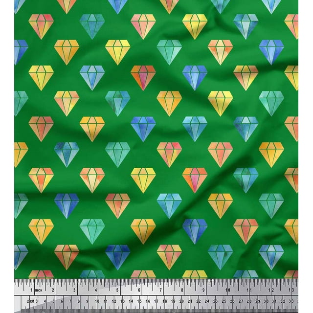 Soimoi Green Cotton Cambric Fabric Diamond Geometric Print Fabric by Yard 56 Inch Wide