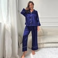 thumbnail image 2 of Fjuchai Women's 2Pcs Pajamas Pjs Set Classic Satin Button Down Long Satin Silk Pajama Set S-XL, 2 of 8