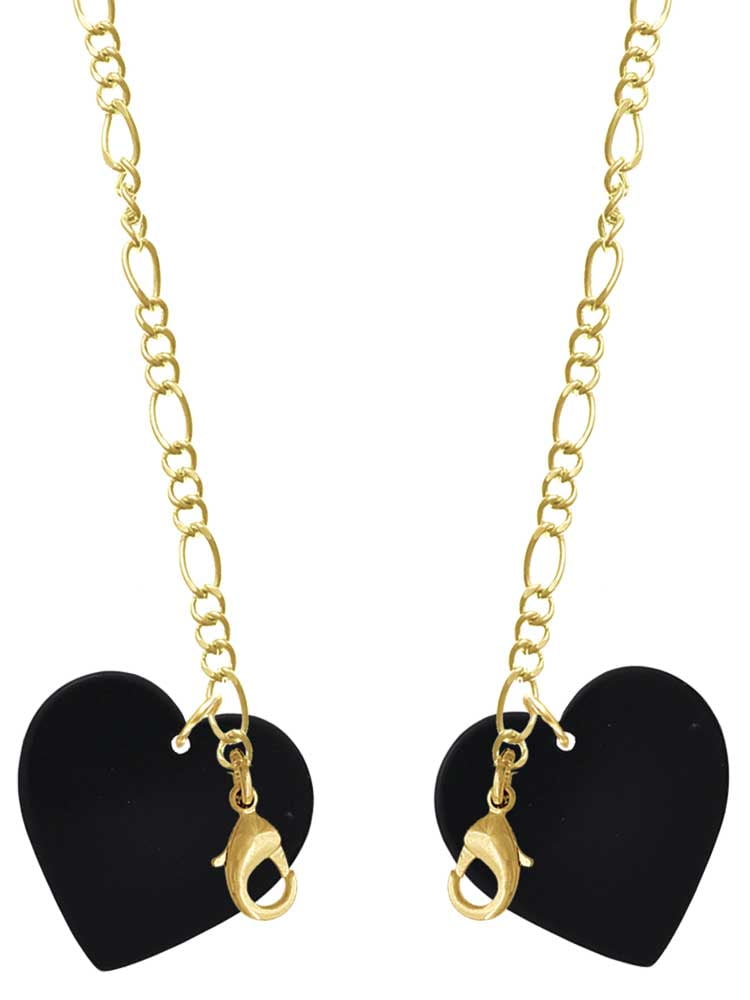 Acrylic 1" Black Heart Goldtone Face Mask Necklace