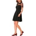 thumbnail image 4 of INSPIRE CHIC Women's Retro Peter Pan Collar A-Line Mesh Sleeve Short Dress XS Black, 4 of 7