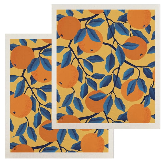 Briarwood Lane Blue Leaves and Oranges Swedish Dishcloth (2-pack)