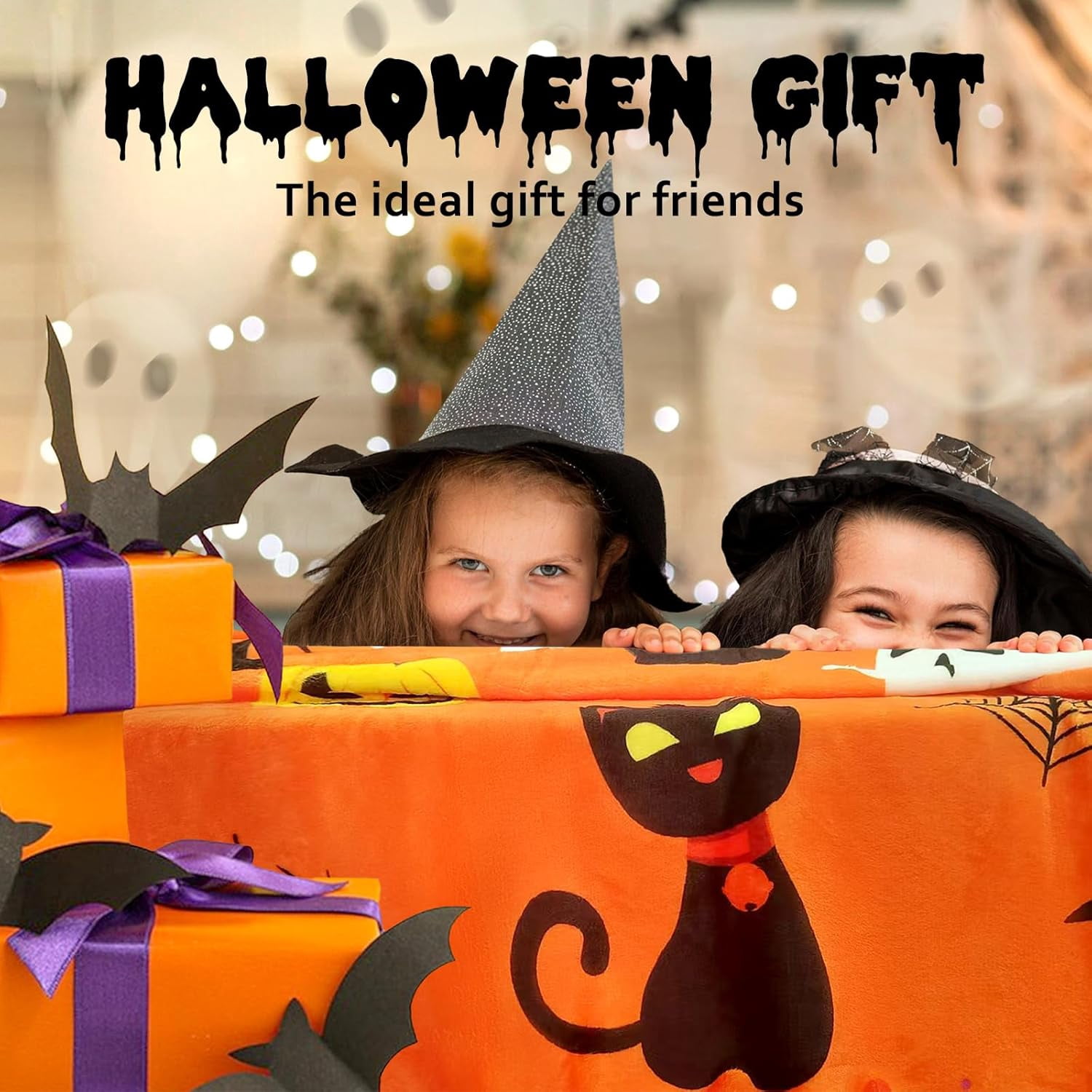 Fall Halloween Throw Blanket, Halloween Black Kitty Pumpkin Ghost Spooky Velvet Fleece for Sofa Bed Couch Chair Dorm 50" x 60"