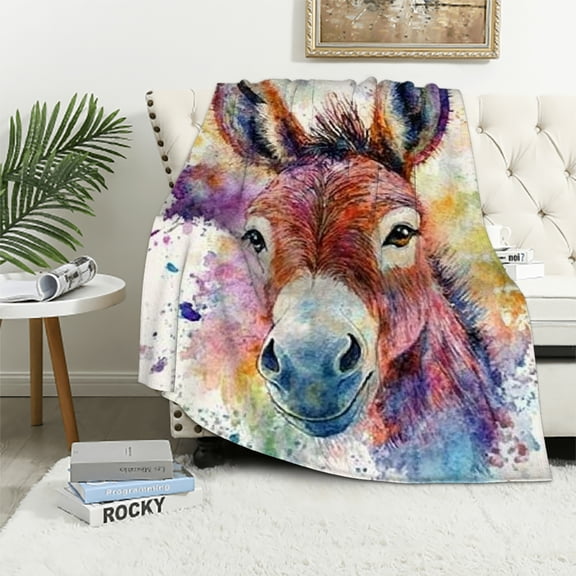 Autua Donkey Colorful Watercolor Blanket, Long-lasting Blanket for All Seasons, Soft Flannel Fabric 40x50in