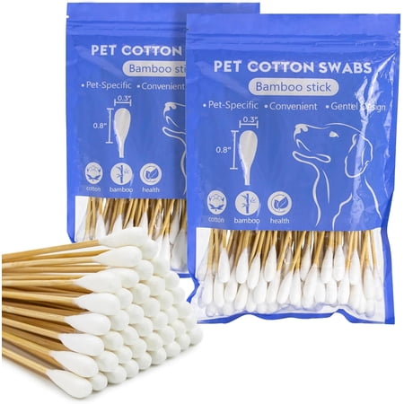 6-inch large cotton swabs for dog ear cleaning - extra long handle dog ear cotton swabs, soft and highly absorbent large cotton swab head, perfect for pet care and daily grooming (200 pieces)