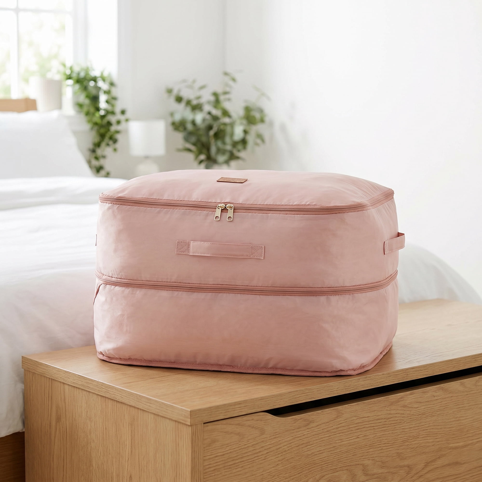 Unique Bargains Large Expandable Packing Bag with Tag Patch Design Pink 20.5"x16.5"x11.8"