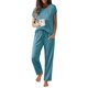 thumbnail image 1 of Conjunto de pijama Ekouaer para mujer, manga corta, azul y verde, 1 of 7