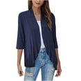 thumbnail image 5 of Ashosteey Women's Casual Shirt 3/4 Short Sleeve Open Front Blous Lightweight Soft Tops Drape Summer solid color Cardigan, 5 of 9