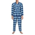 thumbnail image 3 of Honeii Blue Squares Pattern Mens Pajamas Set,2pcs Men's Lounge Long Sleeve Sleep Shirt and Pajama Bottoms Sleepwear Set,Mens Pjs Sets-X-Large, 3 of 7