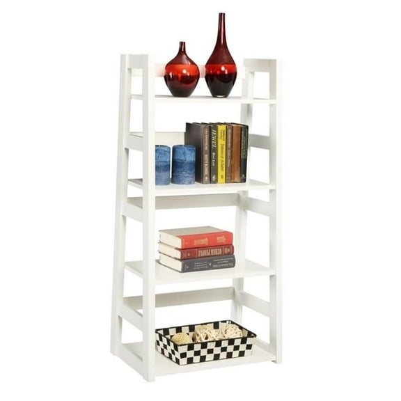 Pemberly Row Four Shelf Bookcase in White Wood Finish