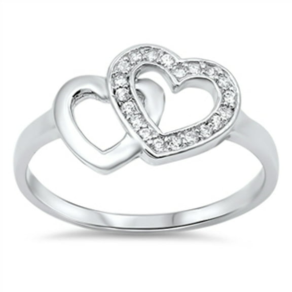 Double Heart Love White Cubic Zirconia Promise Ring .925 Sterling Silver Band Jewelry Female Size 10