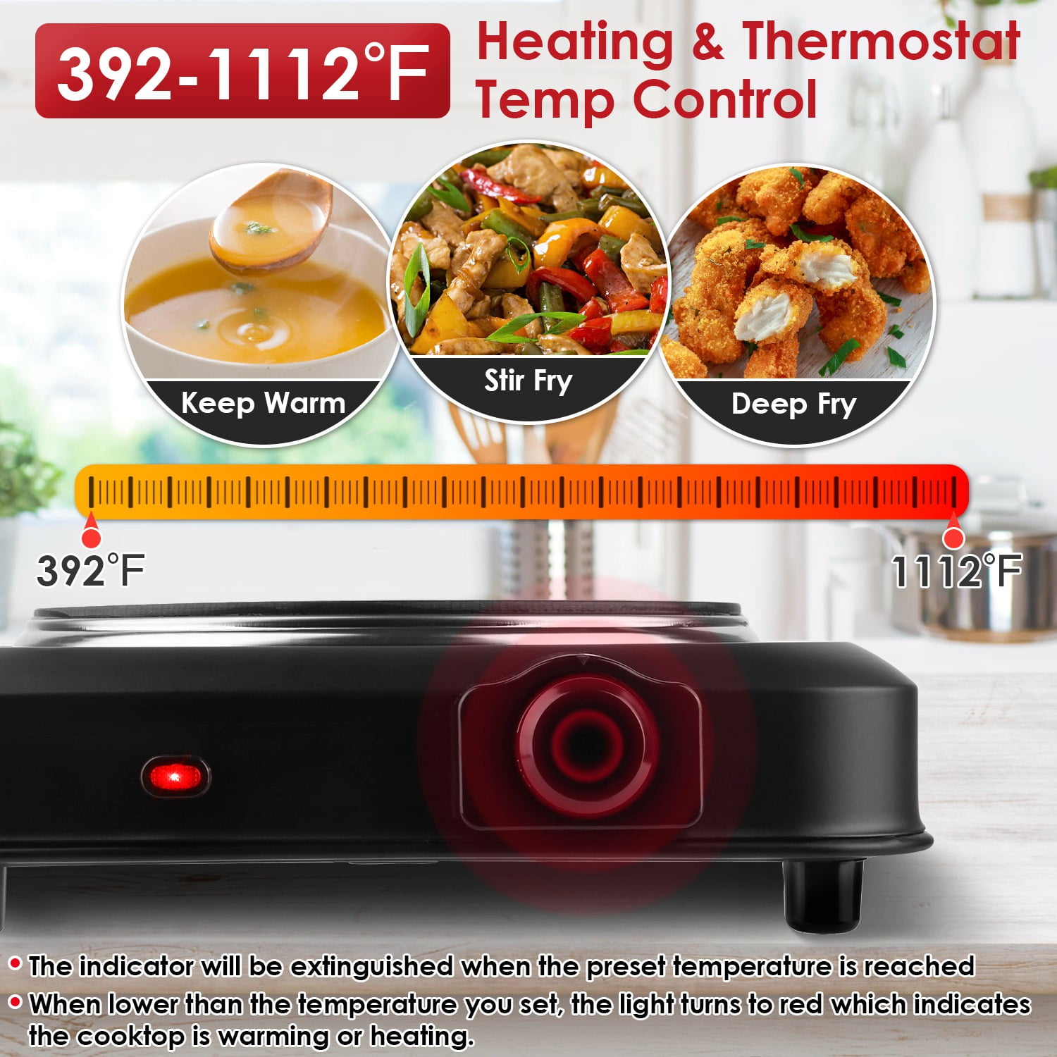 Moclever 1000W Electric Hot Plate, Electric Infrared Single Burner Portable Countertop Burner with 7.5” Glass Cooktop Stepless, Black