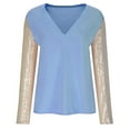 thumbnail image 2 of Womens Dressy Casual Tops Sequin Long Sleeve V Neck Shirts Sparkly Elegant Party Blouses, Light Blue L, 2 of 7