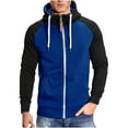 thumbnail image 2 of POROPL Blue Athletic Men Sweatshirt Work Patchwork Stand Collar Long Sleeve With Pocket Blouse Gifts for Men, 2 of 6