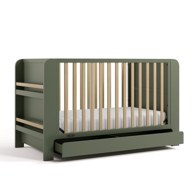 Lit de bébé convertible 4 en 1 avec tiroir Graco Read-with-Me, Olive avec bois flotté