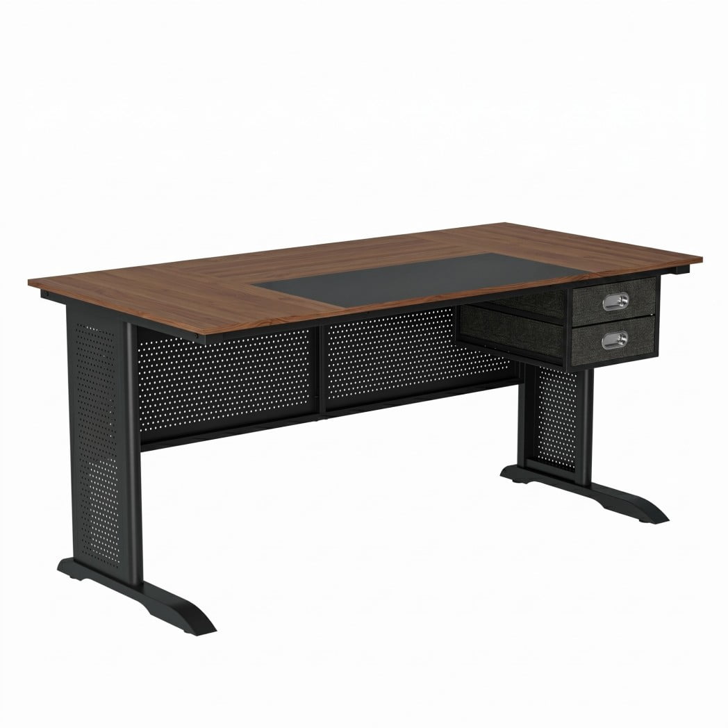 63" Computer Desk, 63 x 31.5" Large Office Desk with 2 Drawers, Modern Writing & Gaming Desk, Rustic Brown Desktop with Black Metal Frame