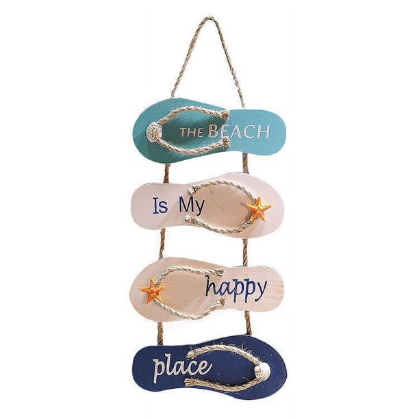 ZHAOCHENG Chanclas de playa decoración chanclas decoración de la pared decoración de chanclas de madera, blanco, azul puerta pared colgante decoración playa temática decoración del hogar