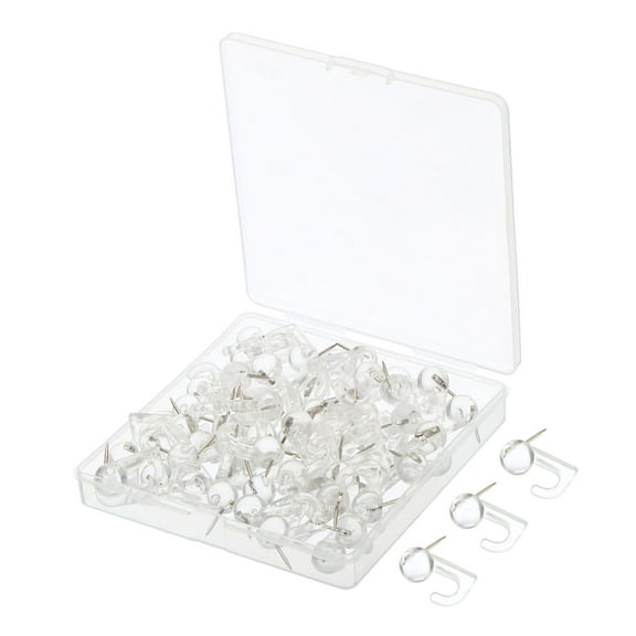 Uxcell Push Pin Hook, Plastic Thumb Tacks with Hook, Transparent, 120Pack