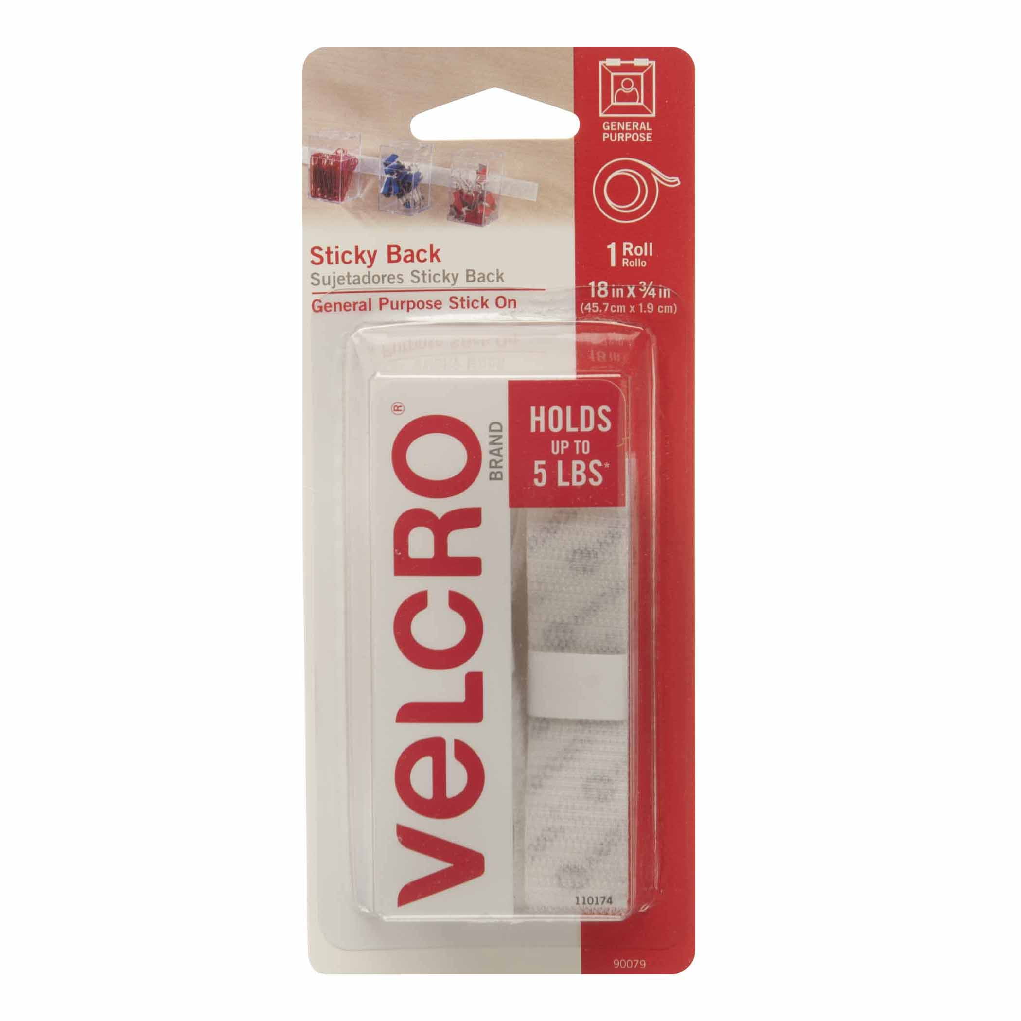 VELCRO Sticky Back Tape, White, 18" x 3/4", 6 Rolls