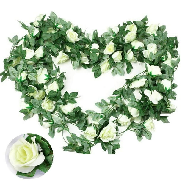 Seenda 2 Pack(15 FT) Artificial Rose Vines, Fake Silk White Flower