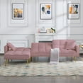 thumbnail image 1 of Aukfa 108" Living Room Sectional Sofa Bed, Velvet Sleeper Sofa, Nailhead Decor, 2 Pillows, Pink, 1 of 11